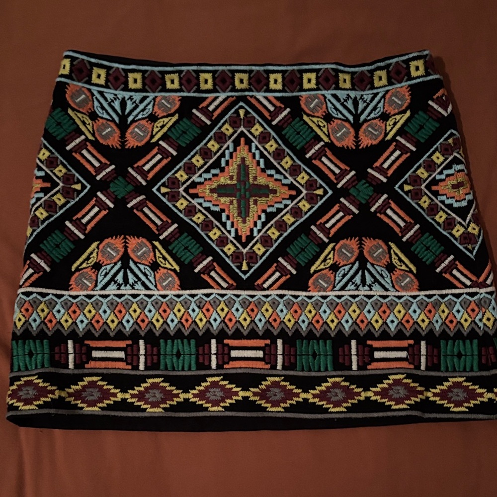 Alice + Olivia Elana Multicolor Geometric Embroidered Skirt